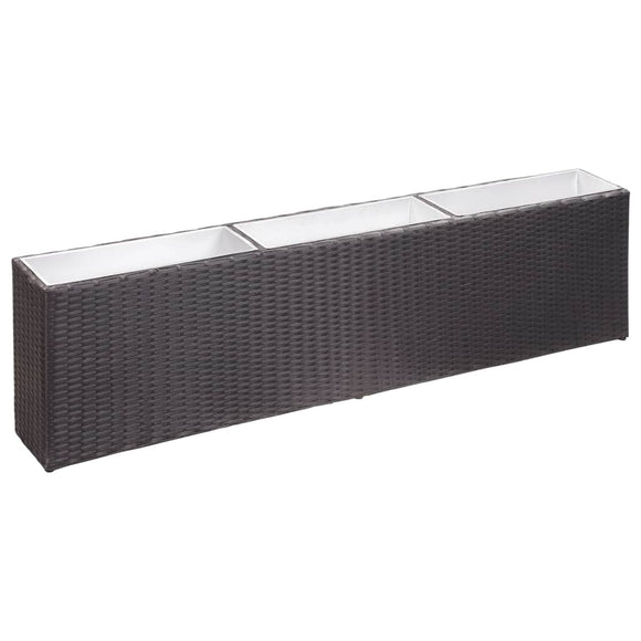 NNEVL Garden Raised Bed with 3 Pots 150x20x40 cm Poly Rattan Black