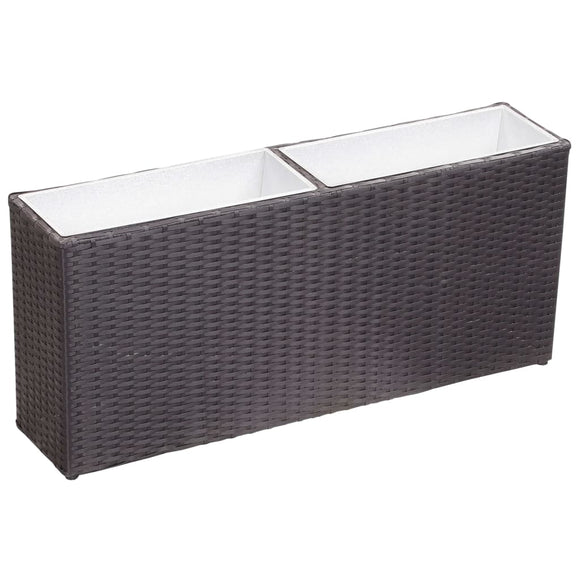 NNEVL Garden Raised Bed with 2 Pots 90x20x40 cm Poly Rattan Black