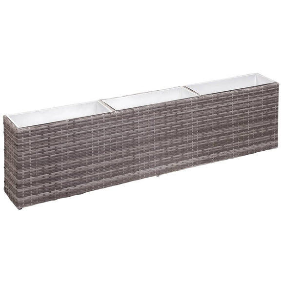 NNEVL Garden Raised Bed with 3 Pots 150x20x40 cm Poly Rattan Grey