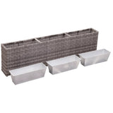 NNEVL Garden Raised Bed with 3 Pots 150x20x40 cm Poly Rattan Grey