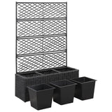 NNEVL Trellis Raised Bed with 3 Pots 83x30x130 cm Poly Rattan Black