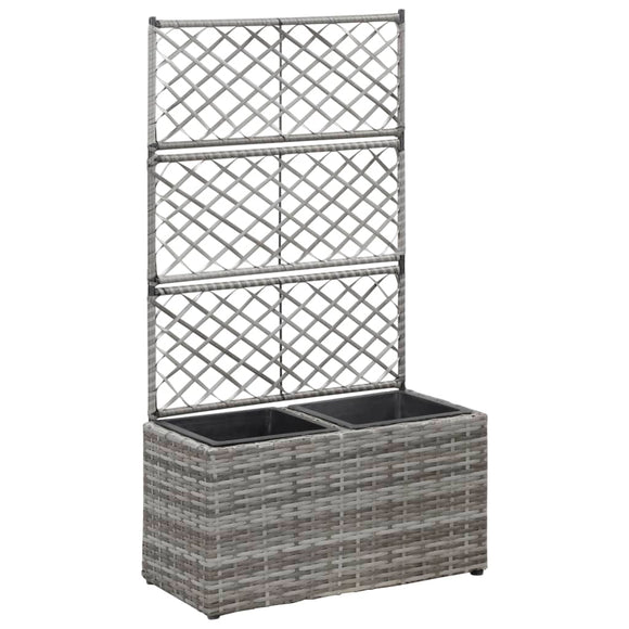 NNEVL Trellis Raised Bed with 2 Pots 58x30x107 cm Poly Rattan Grey