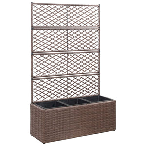 NNEVL Trellis Raised Bed with 3 Pots 83x30x130 cm Poly Rattan Brown