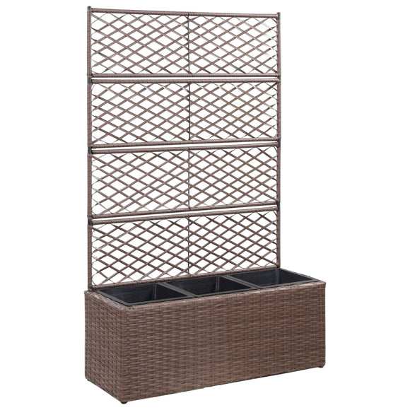 NNEVL Trellis Raised Bed with 3 Pots 83x30x130 cm Poly Rattan Brown