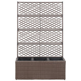 NNEVL Trellis Raised Bed with 3 Pots 83x30x130 cm Poly Rattan Brown