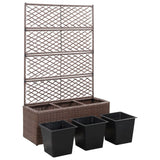 NNEVL Trellis Raised Bed with 3 Pots 83x30x130 cm Poly Rattan Brown