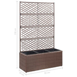 NNEVL Trellis Raised Bed with 3 Pots 83x30x130 cm Poly Rattan Brown
