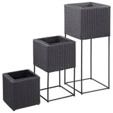 NNEVL Garden Raised Beds 3 pcs Poly Rattan Black