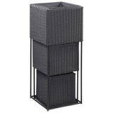NNEVL Garden Raised Beds 3 pcs Poly Rattan Black