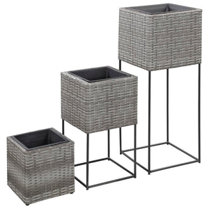 NNEVL Garden Raised Beds 3 pcs Poly Rattan Grey