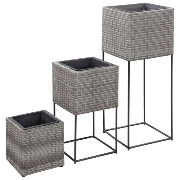 NNEVL Garden Raised Beds 3 pcs Poly Rattan Grey