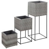 NNEVL Garden Raised Beds 3 pcs Poly Rattan Grey