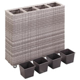 NNEVL Garden Raised Bed with 4 Pots 80x22x79 cm Poly Rattan Grey