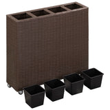NNEVL Garden Raised Bed with 4 Pots 80x22x79 cm Poly Rattan Brown