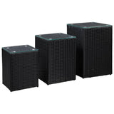NNEVL Side Tables 3 pcs with Glass Top Black Poly Rattan
