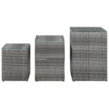 NNEVL Side Tables 3 pcs with Glass Top Grey Poly Rattan