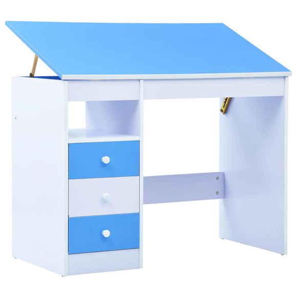 NNEVL Children Drawing Study Desk Tiltable Blue and White