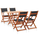 NNEVL 5 Piece Outdoor Dining Set Black Solid Eucalyptus Wood