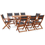 NNEVL 9 Piece Outdoor Dining Set Solid Eucalyptus Wood and Textilene