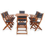 NNEVL 9 Piece Outdoor Dining Set Solid Eucalyptus Wood and Textilene