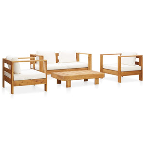 NNEVL 4 Piece Garden Lounge Set with Cushions Cream Solid Acacia Wood