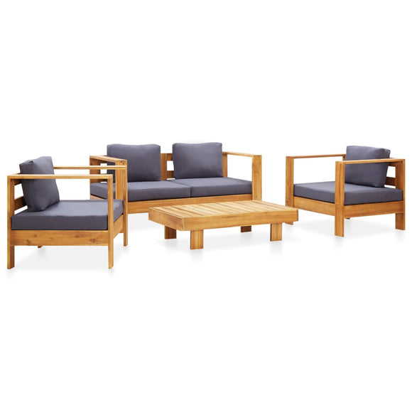 NNEVL 4 Piece Garden Lounge Set with Cushions Grey Solid Acacia Wood
