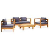 NNEVL 4 Piece Garden Lounge Set with Cushions Grey Solid Acacia Wood