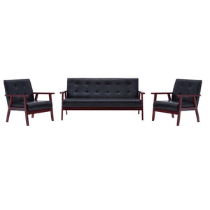 NNEVL Sofa Set 3 Piece Black Faux Leather