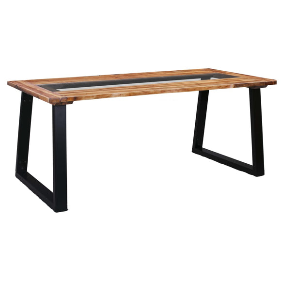 NNEVL Dining Table 180x90x75 cm Solid Acacia Wood and Glass