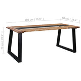 NNEVL Dining Table 180x90x75 cm Solid Acacia Wood and Glass