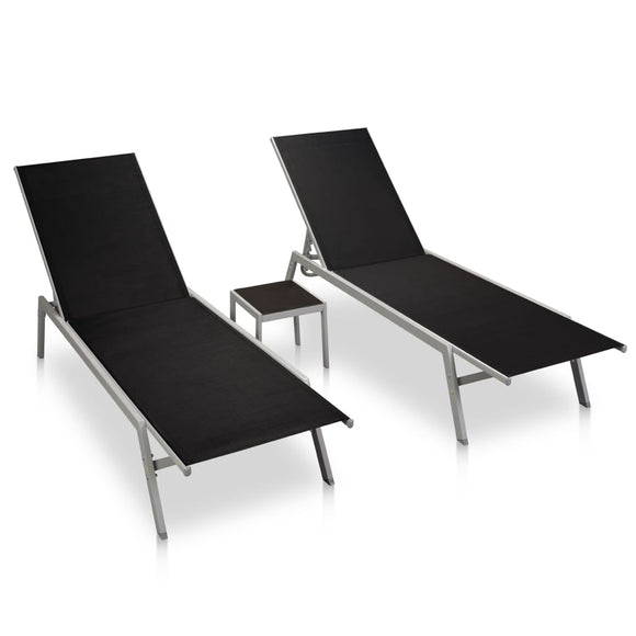 NNEVL Sun Loungers 2 pcs with Table Steel and Textilene Black