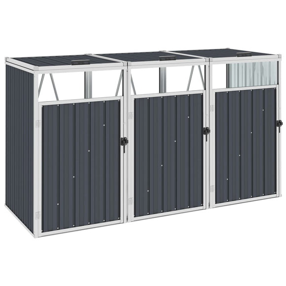 NNEVL Triple Garbage Bin Shed Anthracite 213x81x121 cm Steel