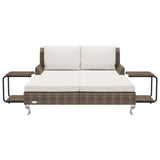 NNEVL 2-Person Garden Sun Bed with Cushions Poly Rattan Brown