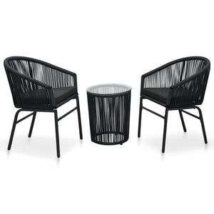 NNEVL 3 Piece Bistro Set with Cushions PVC Rattan Black
