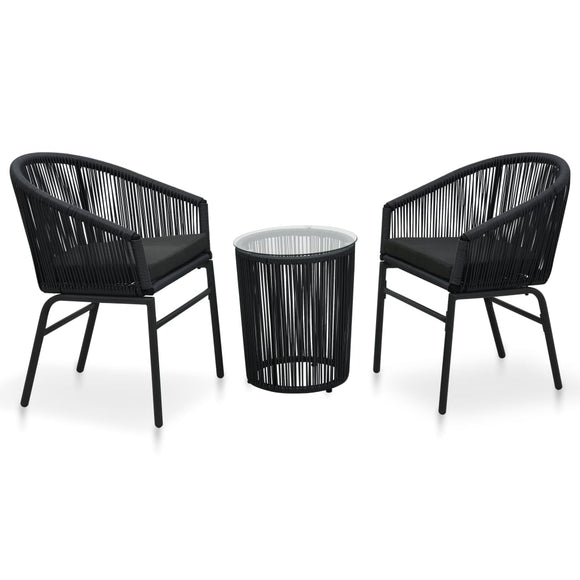 NNEVL 3 Piece Bistro Set with Cushions PVC Rattan Black
