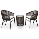 NNEVL 3 Piece Bistro Set with Cushions PE Rattan Brown