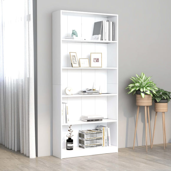 NNEVL 5-Tier Book Cabinet White 80x24x175 cm Engineered Wood