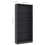 NNEVL 5-Tier Book Cabinet Grey 80x24x175 cm Engineered Wood