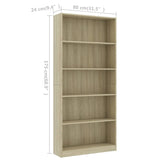 NNEVL 5-Tier Book Cabinet Sonoma Oak 80x24x175 cm Engineered Wood