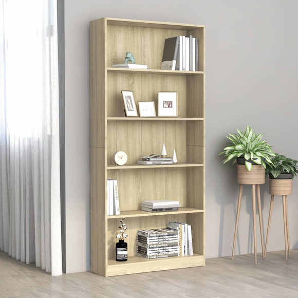 NNEVL 5-Tier Book Cabinet Sonoma Oak 80x24x175 cm Engineered Wood