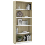 NNEVL 5-Tier Book Cabinet White and Sonoma Oak 80x24x175 cm Engineered Wood