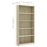NNEVL 5-Tier Book Cabinet White and Sonoma Oak 80x24x175 cm Engineered Wood