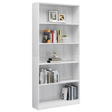 NNEVL 5-Tier Book Cabinet High Gloss White 80x24x175 cm Engineered Wood