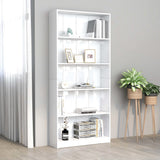 NNEVL 5-Tier Book Cabinet High Gloss White 80x24x175 cm Engineered Wood