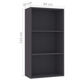 NNEVL 3-Tier Book Cabinet Grey 60x30x114 cm Engineered Wood