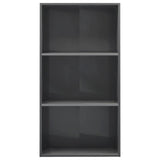 NNEVL 3-Tier Book Cabinet High Gloss Grey 60x30x114 cm Chipboard