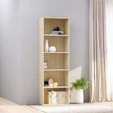 NNEVL 5-Tier Book Cabinet White and Sonoma Oak 60x30x189 cm Engineered Wood