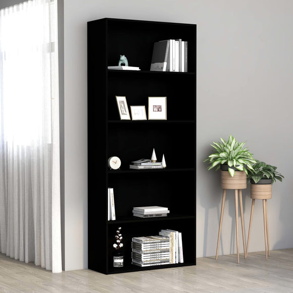 NNEVL 5-Tier Book Cabinet Black 80x30x189 cm Chipboard
