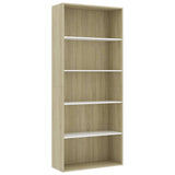 NNEVL 5-Tier Book Cabinet White and Sonoma Oak 80x30x189 cm Engineered Wood