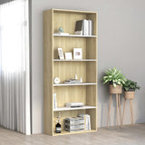 NNEVL 5-Tier Book Cabinet White and Sonoma Oak 80x30x189 cm Engineered Wood